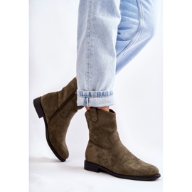 S.Barski Women's Suede Flat Heel Boots Green Fiorenz khaki 2