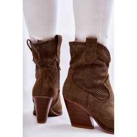 FB1 Women's Suede Openwork Cowboy Boots Khaki Eleonore brown 2