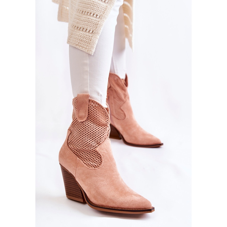 Women's Suede Openwork Boots Cowboy Pink Eleonore beige 1