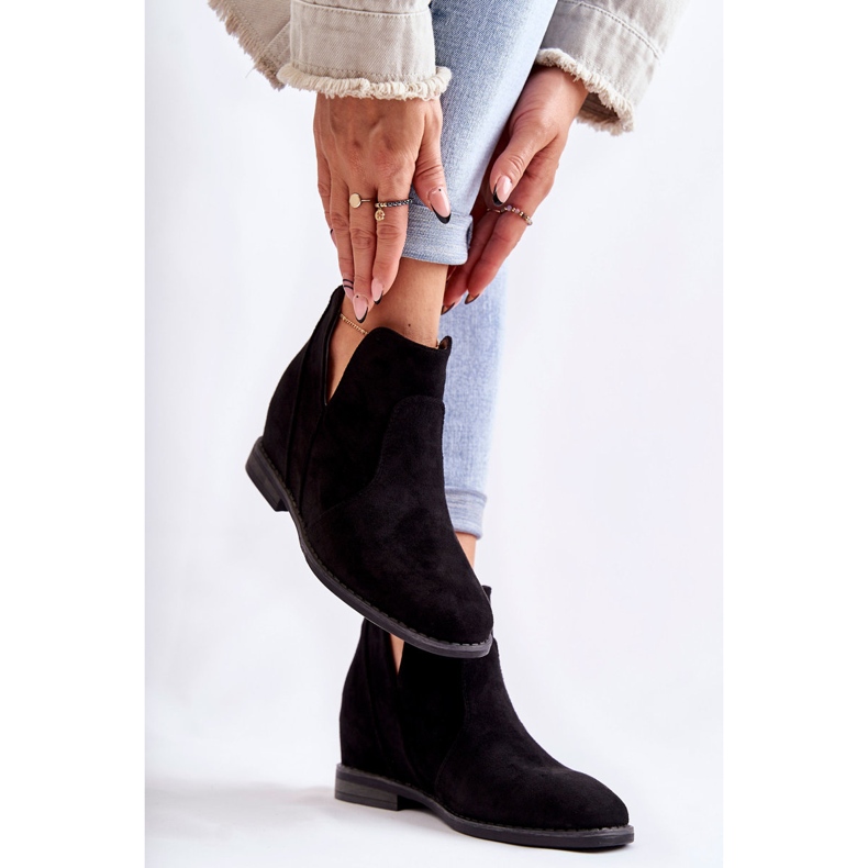 S.Barski Black Henriette Suede Boots With Cut-outs On A Flat Heel 1