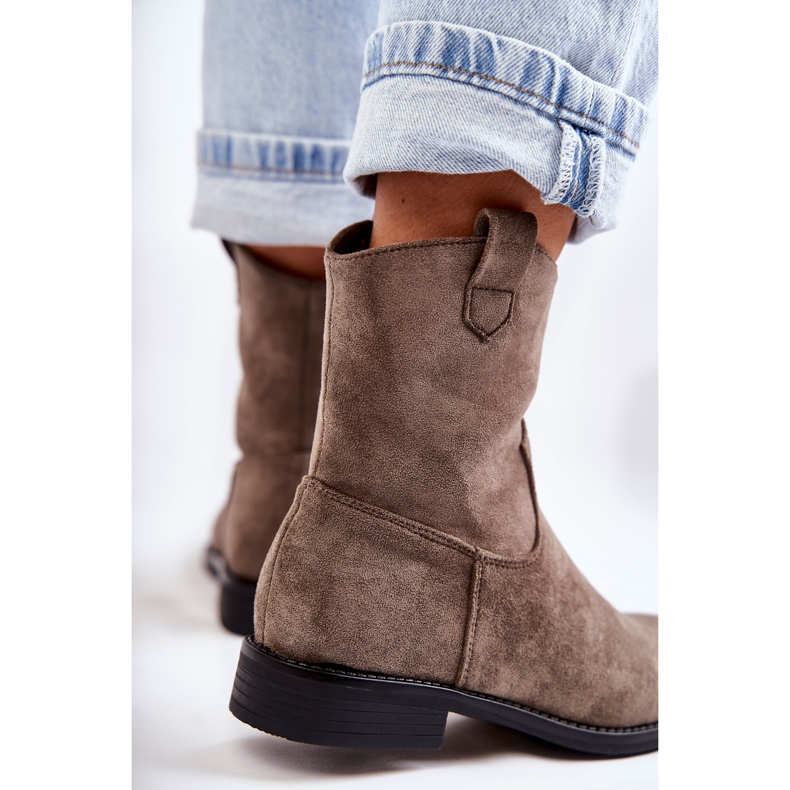 S.Barski Women's Suede Flat Boots Dark Gray Fiorenz beige 2