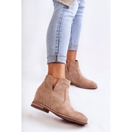 S.Barski Suede boots with cutouts on a flat heel Beige Henriette 1
