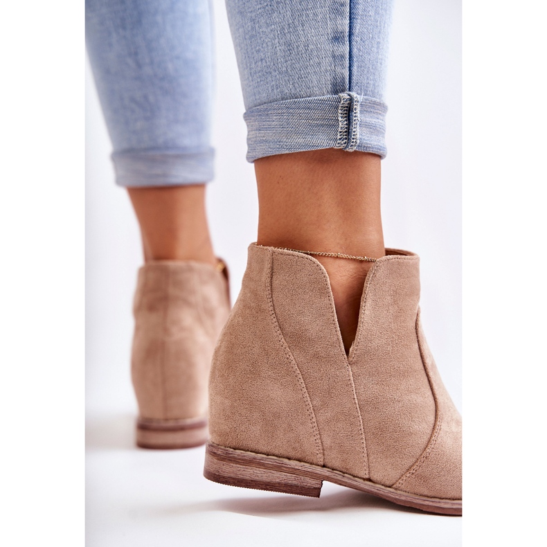 S.Barski Suede boots with cutouts on a flat heel Beige Henriette 2