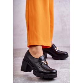 Leather shoes on a pillar with a golden ornament black Mikeyla 1