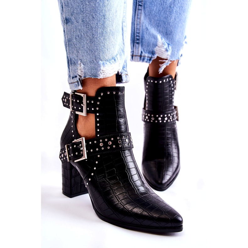 WJ2 Women's Boots On Heel With Rhinestones Black Kelin 1