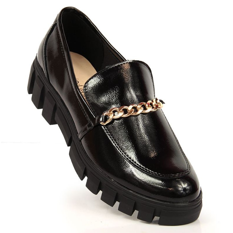 Sergio Leone Lacquered loafers with a chain black 2