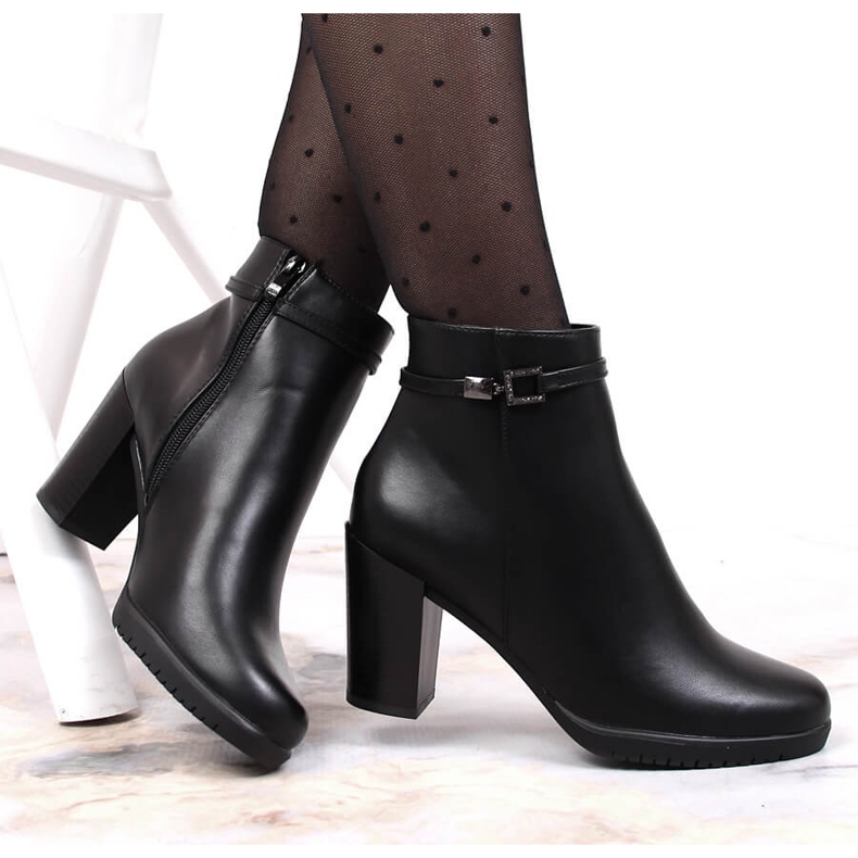 Black Sergio Leone high-heeled women's boots with cubic zirconia 1