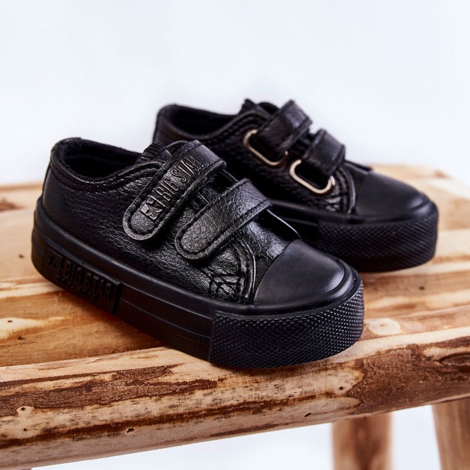 Children's Leather Sneakers With Velcro Big Star KK374090 Black 1