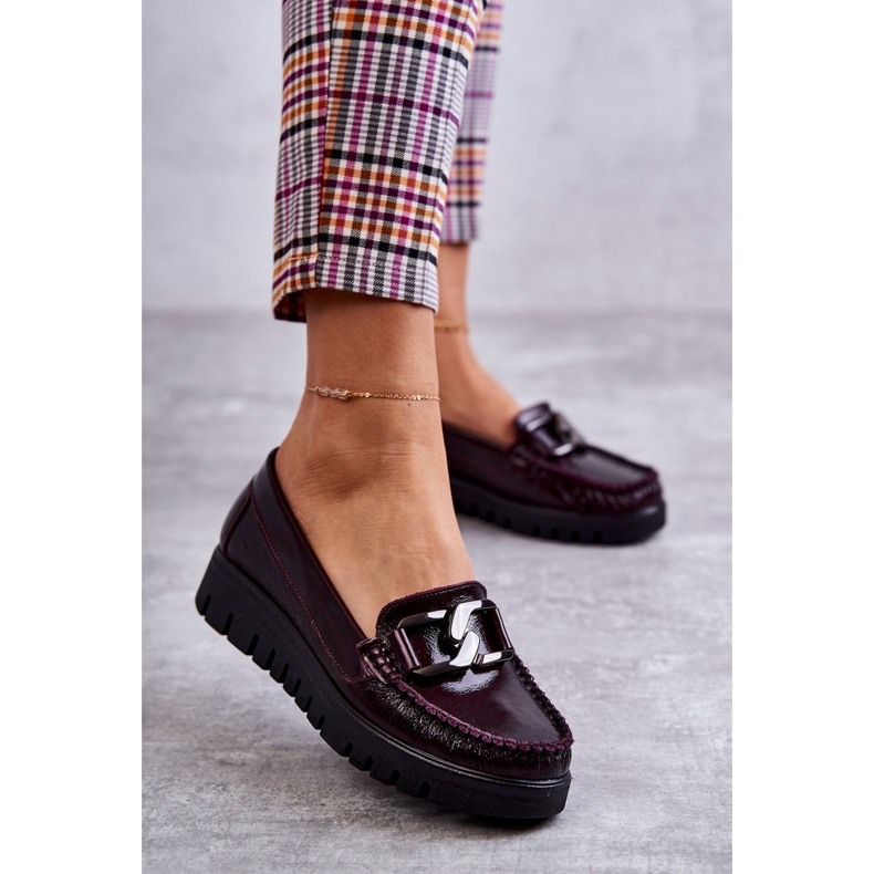 PL5 Women's Leather Loafers On The Venesia Burgundy Platform red multicolored 1