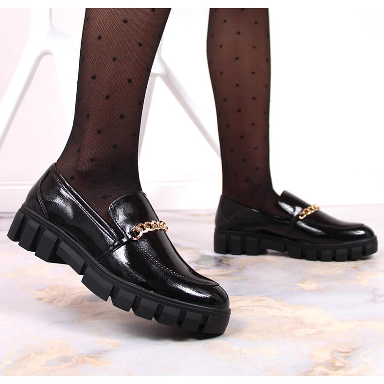 Sergio Leone Lacquered loafers with a chain black 1