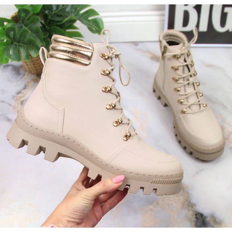 Women's hiking boots, beige platform workers, Potocki 1