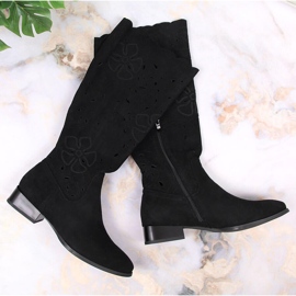 M. DASZYŃSKI Women's openwork suede boots Daszyński black 1