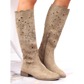 M. DASZYŃSKI Women's boots, openwork, suede brown Daszyński 1
