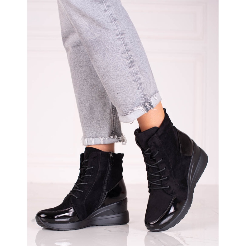 Vinceza Sporty laced women's boots on the Shelovet wedge black 1 Vinceza Sporty laced women's boots on the Shelovet wedge black 1