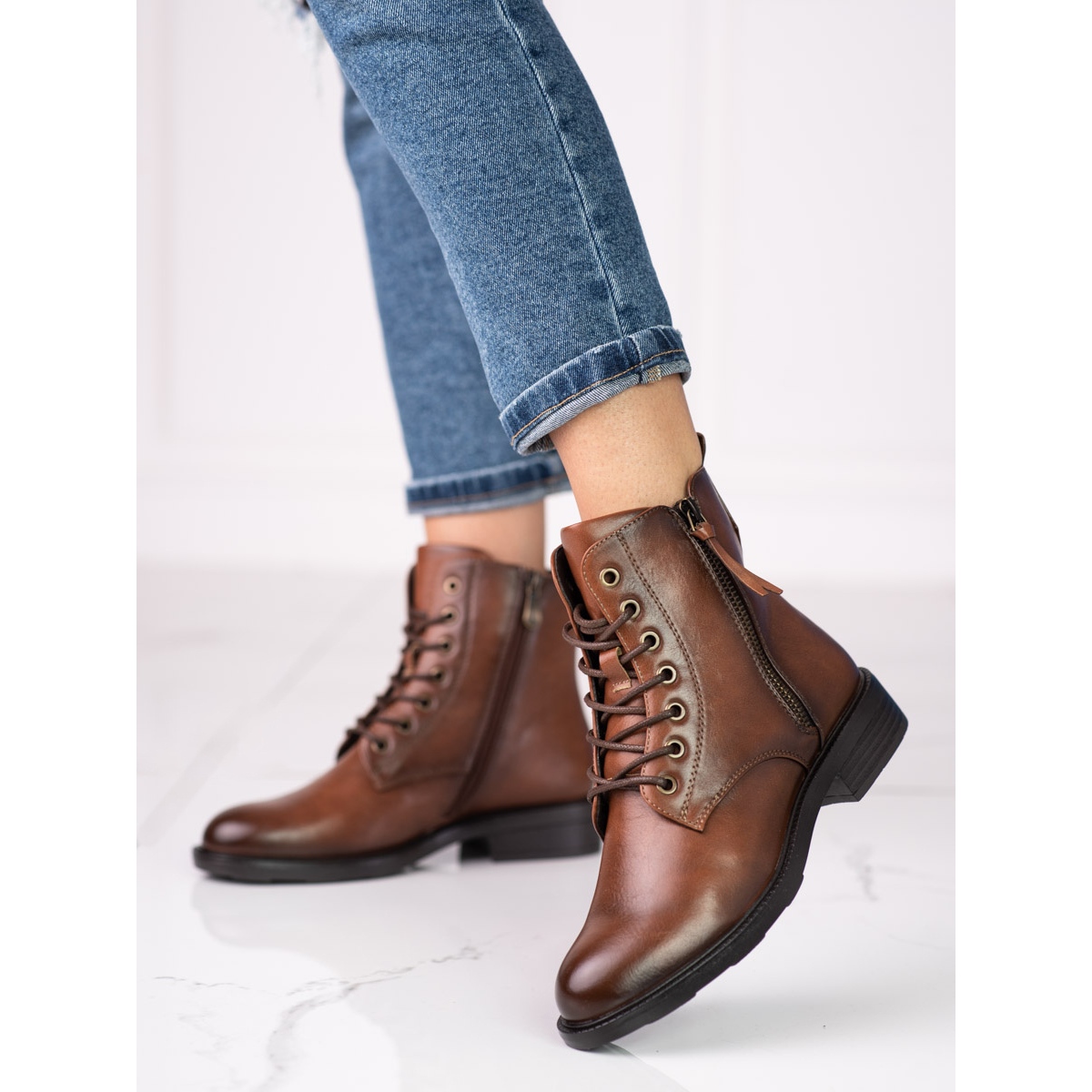 Lace up ankle boots womens flat sales