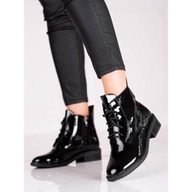 Elegant laced women's Shelovet boots made of varnished ecological leather black 1