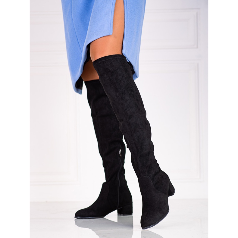 Women's suede musketeers on a low Shelovet post black 1