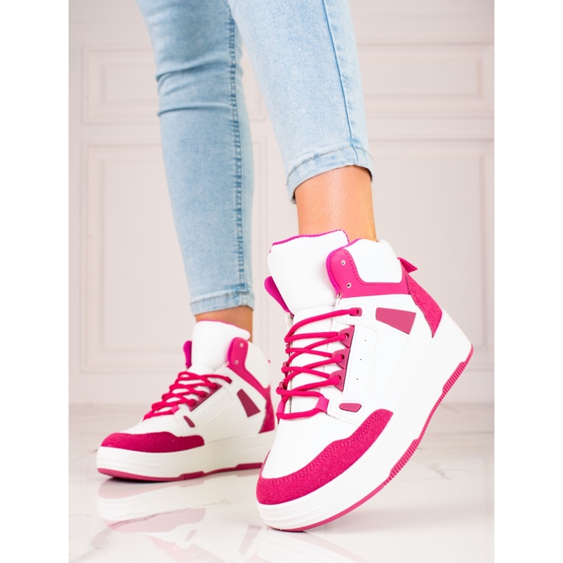 Women's high-top Shelovet white and pink sneakers 1 Women's high-top Shelovet white and pink sneakers 1