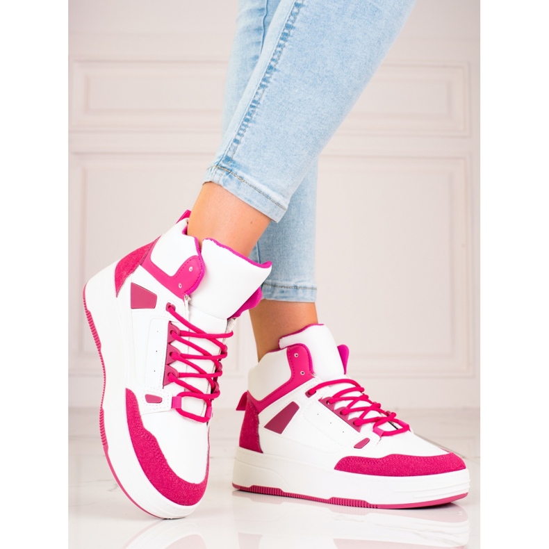 Women's high-top Shelovet white and pink sneakers 2 Women's high-top Shelovet white and pink sneakers 2