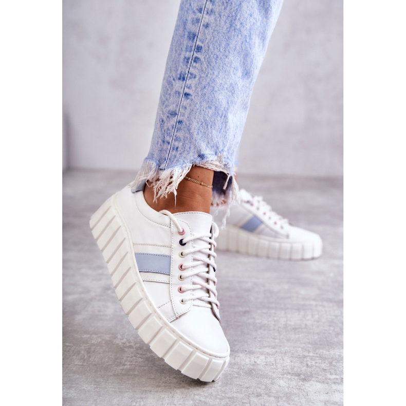 Women's Sport Leather Shoes Tied White and Blue Ariva 2 Women's Sport Leather Shoes Tied White and Blue Ariva 2