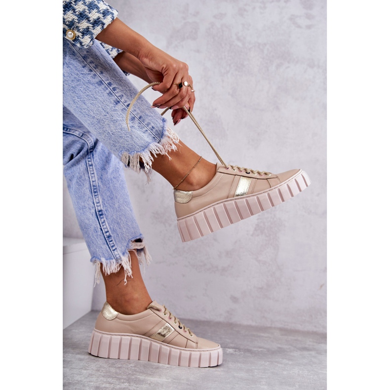 PA2 Women's Sport Leather Shoes Tied Beige-Gold Ariva brown 2 PA2 Women's Sport Leather Shoes Tied Beige-Gold Ariva brown 2