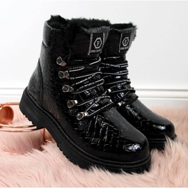 Girls boots lacquered black crochet Miss❤E 1