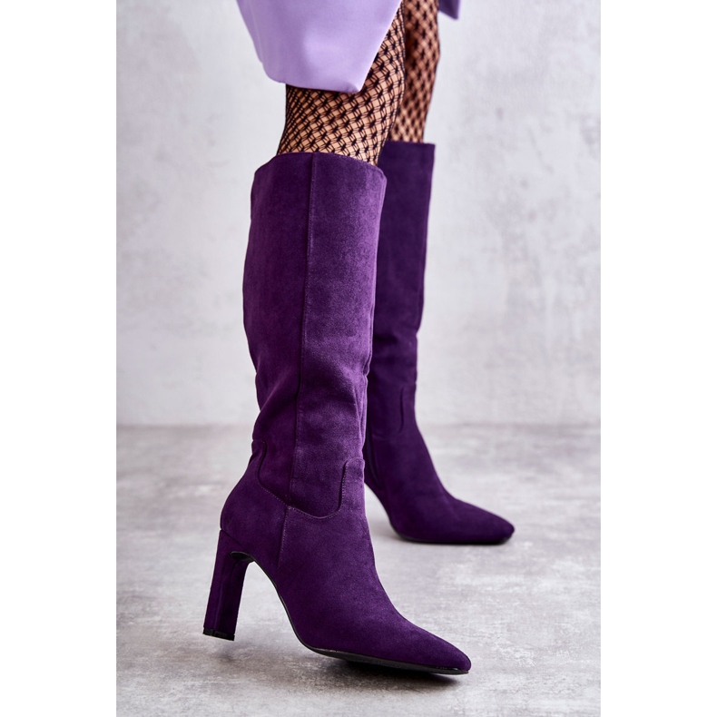 FG2 Women's Boots On Heel To The Knee Violet Truly Love 1