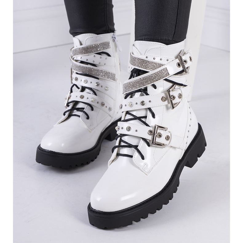 White boots with Tucker cubic zirconia 1