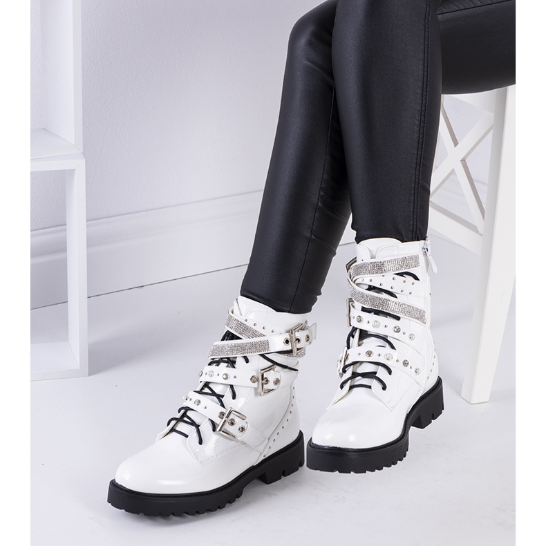 White boots with Tucker cubic zirconia 2