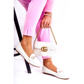 Women's Leather Moccasins With Decoration, White 2