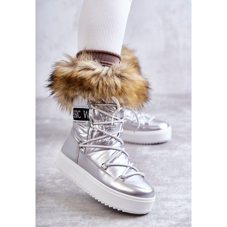 Women's Lace-up Snow Boots in Silver Santero 1