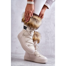 FM1 Women's Lace-up Snow Boots Beige Santero 2