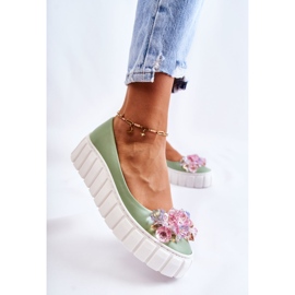 PA2 Leather Ballerinas On A Platform With A Colorful Green Ladette Decoration 2