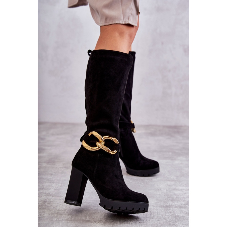 Black Jackson Suede Boots With Detachable Chain 2