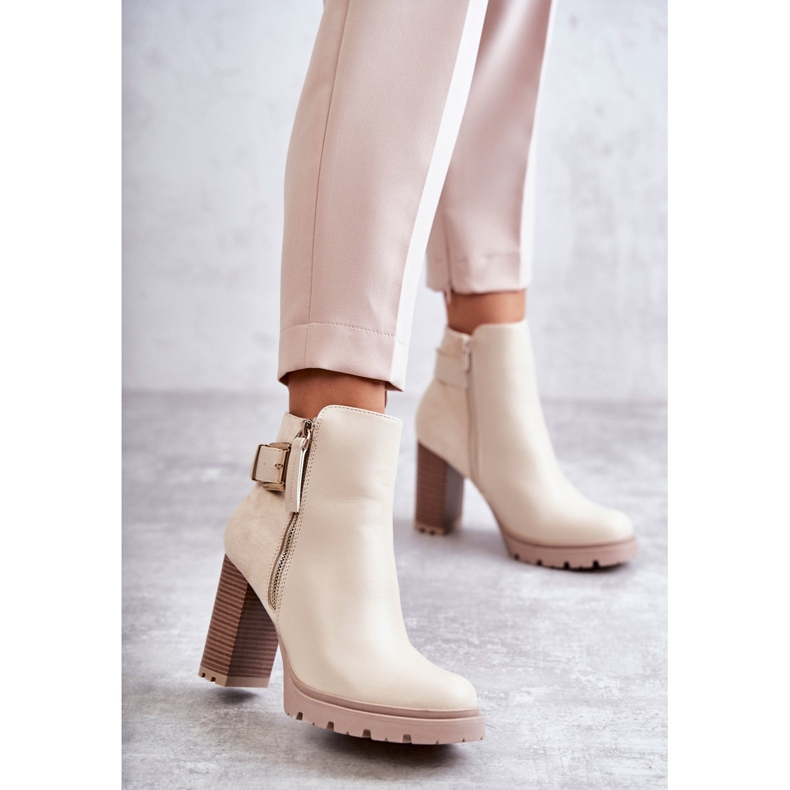FE1 Eco-leather Boots On High Heels With A Decorative Zipper Beige Rosita 1