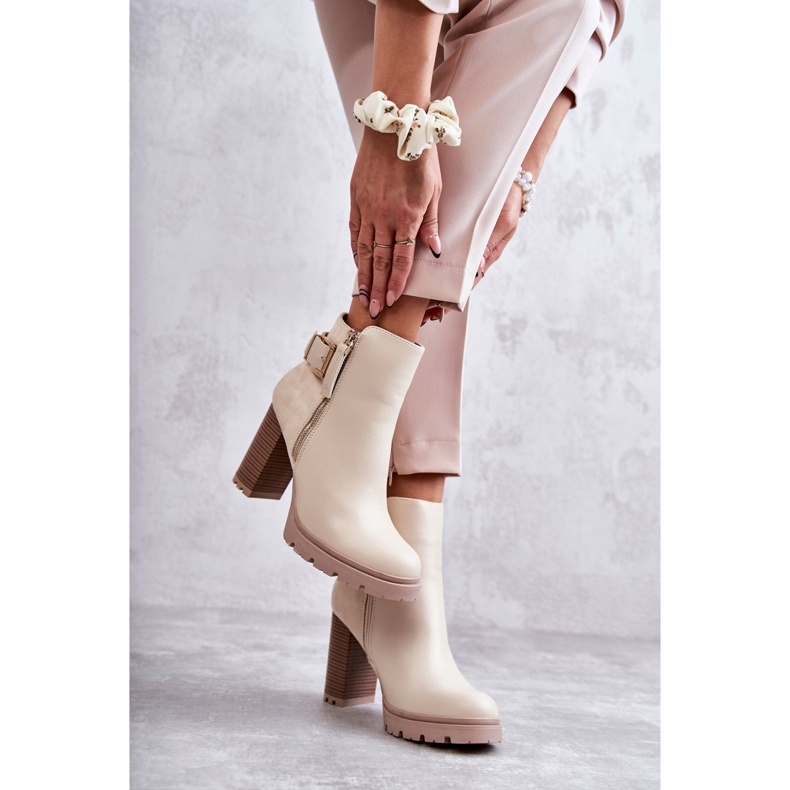 FE1 Eco-leather Boots On High Heels With A Decorative Zipper Beige Rosita 2