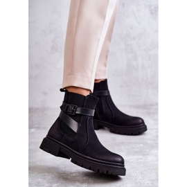 FE1 Women's Warm Boots Jodhpur boots With Belt Black Jose 1
