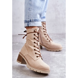 FE1 Women's Warm Boots On High Heels Beige Julieta 1