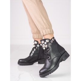 Women's lace-up boots with Shelovet embellishments black 1