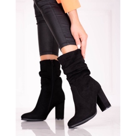 Women's boots on a high Shelovet post with a ruffled upper black 1 Women's boots on a high Shelovet post with a ruffled upper black 1