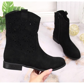 Suede women's black openwork cowboy boots Jezzi JEZ368A 1