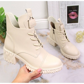 Leather women's boots on the post, insulated beige Artiker 1