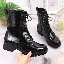 Black Lacquered and insulated trapper boots Jezzi JEZ369 1