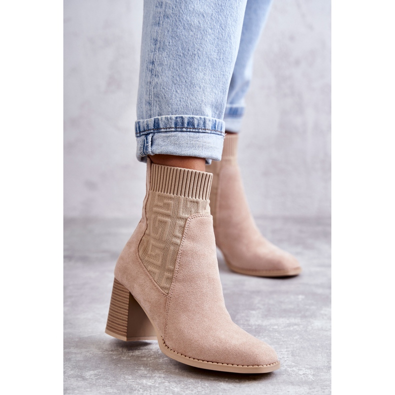 FE1 Women's Suede Boots With A Sock Beige Montes 1