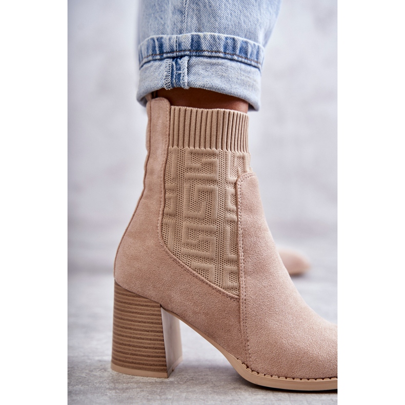 FE1 Women's Suede Boots With A Sock Beige Montes 2