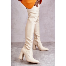 Leather High Heel Boots Beige Casto 1