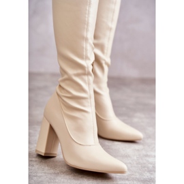 Leather High Heel Boots Beige Casto 2