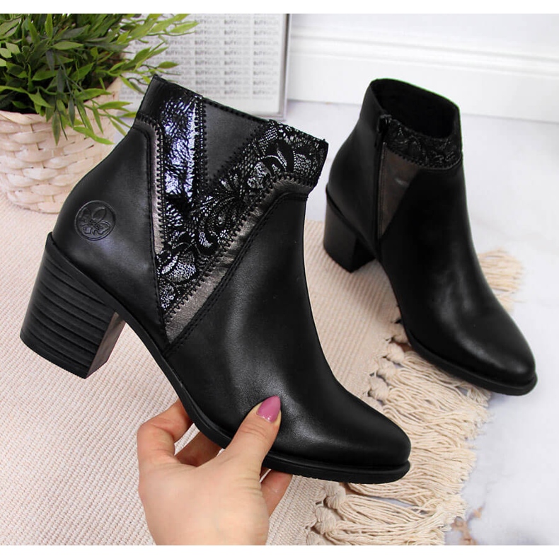 Women's leather boots on the post black Rieker Y2063-00 1