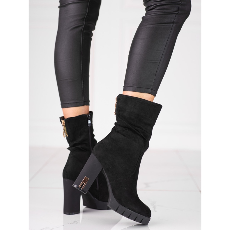 Women's Shelovet suede boots on a high post black 1 Women's Shelovet suede boots on a high post black 1