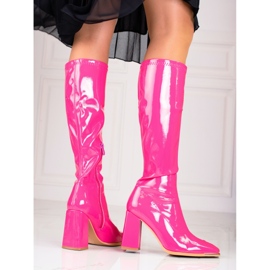 Women's boots on the Shelovet post made of varnished ecological leather, pink 1